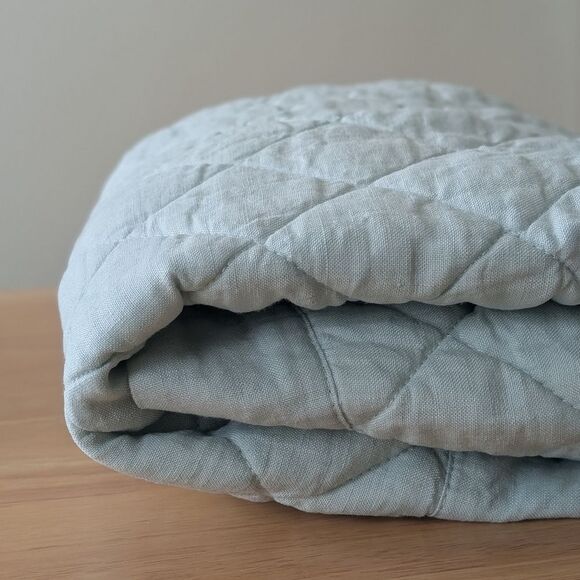 Pottery Barn Mint Green Belgian Flax Linen Diamond Quilted Sham (ONE) Standard - Picture 3 of 4